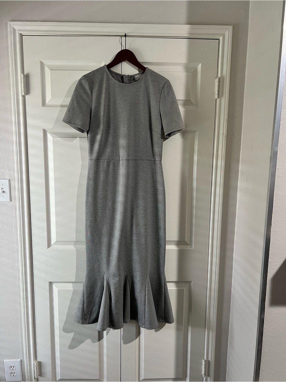 ASOS Gray Short-Sleeve Midi Dress with Flared Hem